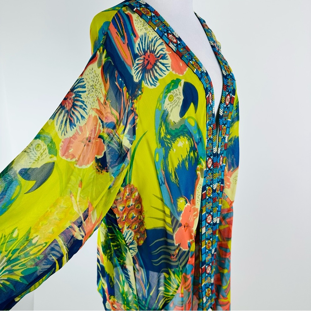 Soft Surroundings Colorful Tropical Curaco Parrot Floral Kimono Size 3X - Picture 8 of 13
